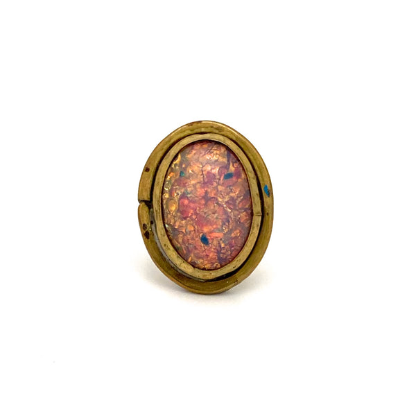 detail Rafael Alfandary Canada vintage brutalist brass faux opal glass large oval ring