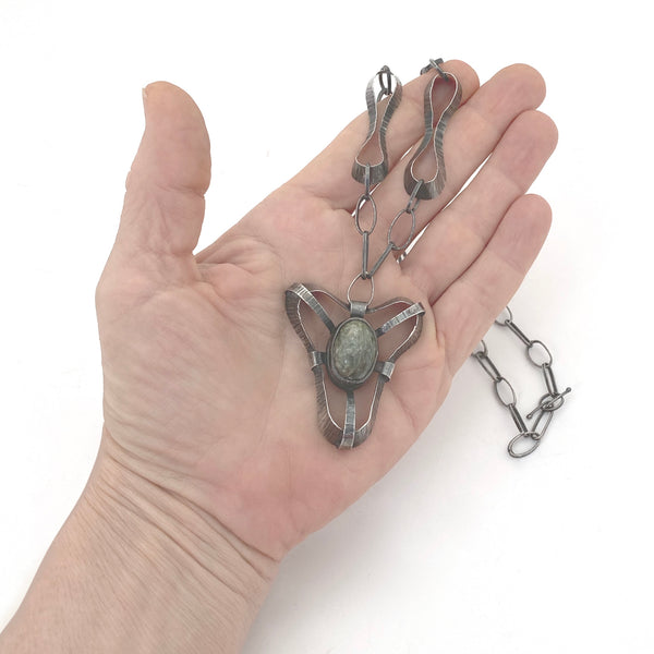 Rytosztuka textured silver & stone pendant necklace