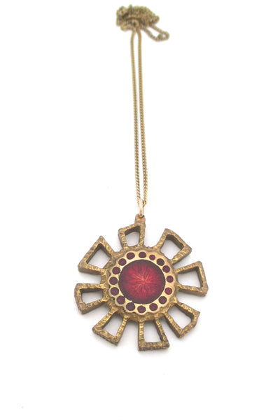 Bernard Chaudron double sided red flower necklace