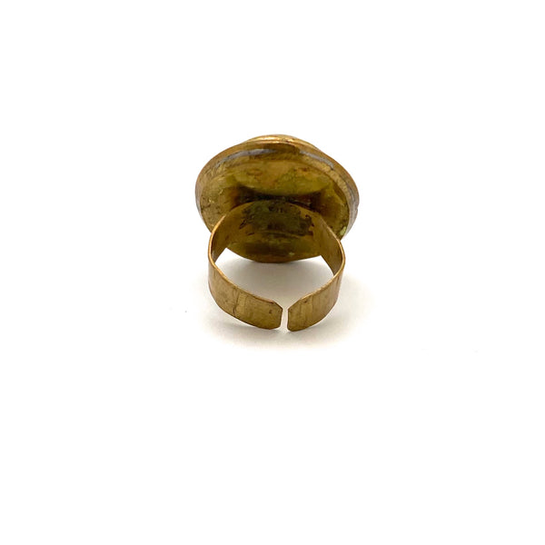 Rafael Canada large oval brass ring ~ faux opal glass