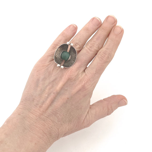 Kupittaan Kulta large textured silver & aventurine sphere ring