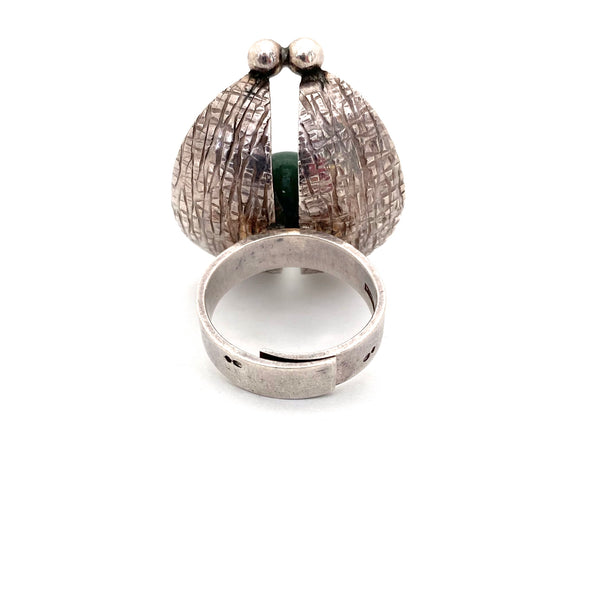 Kupittaan Kulta large textured silver & aventurine sphere ring