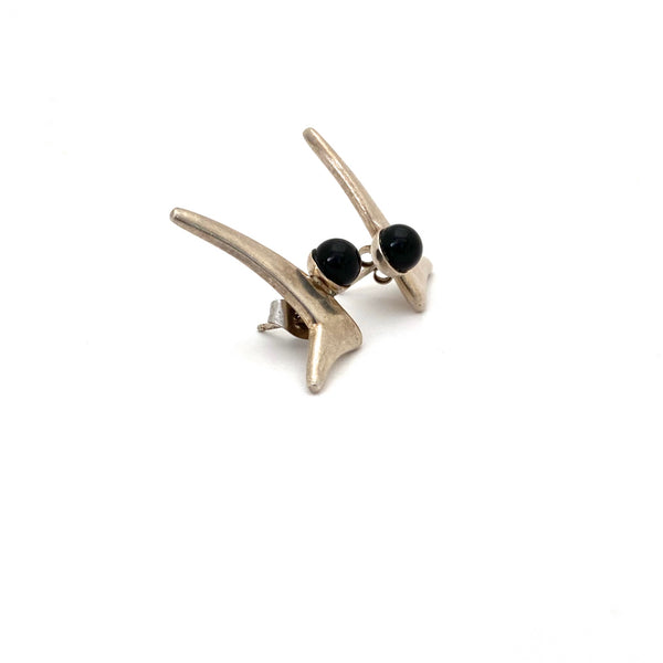profile Sigi Pineda Taxco Mexico vintage silver onyx earrings Modernist jewelry design