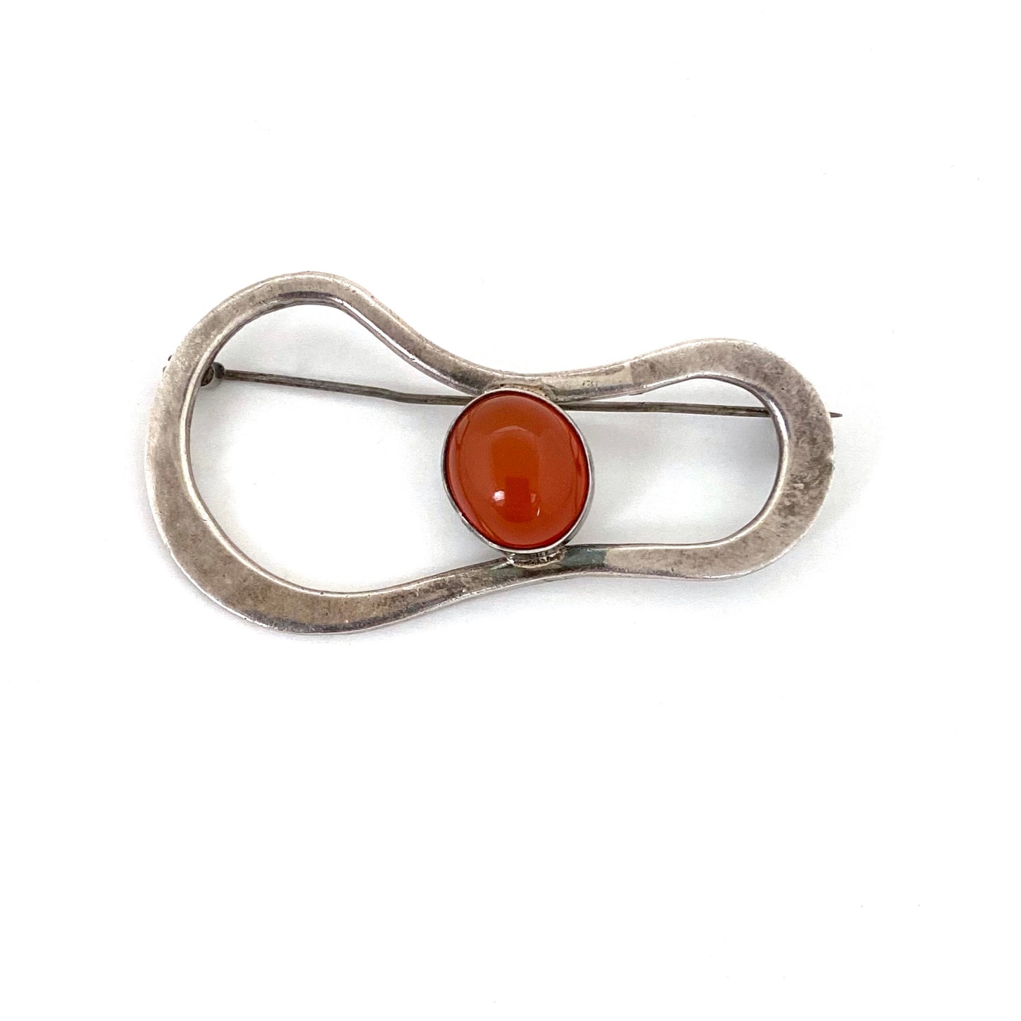 vintage Israeli large silver and carnelian brooch Modernist jewelry design