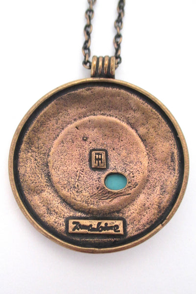 Jorma Laine bronze & turquoise face pendant necklace