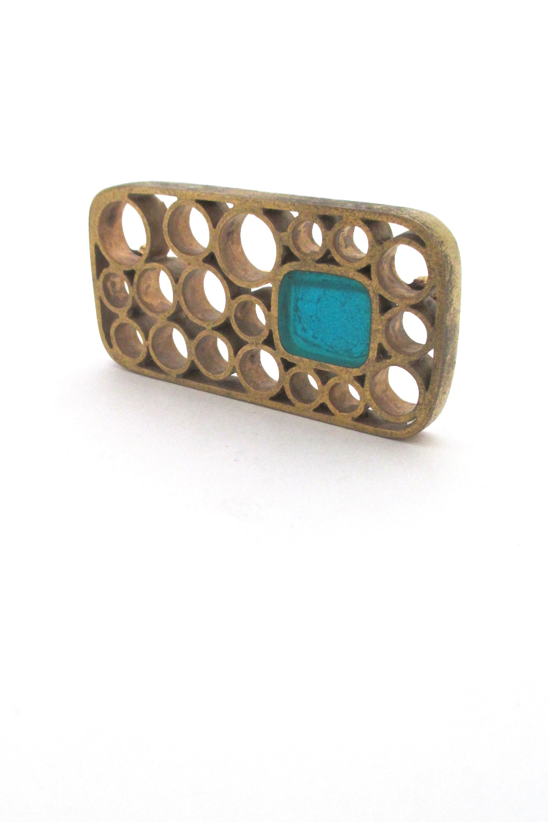 detail Bernard Chaudron Canada vintage brutalist bronze resin enamel large brooch