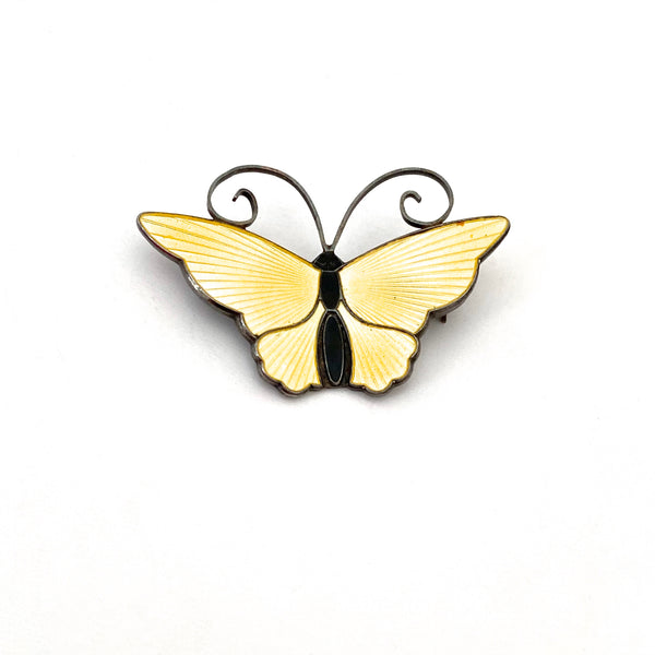 detail David Andersen Norway vintage sterling silver enamel pale yellow butterfly brooch