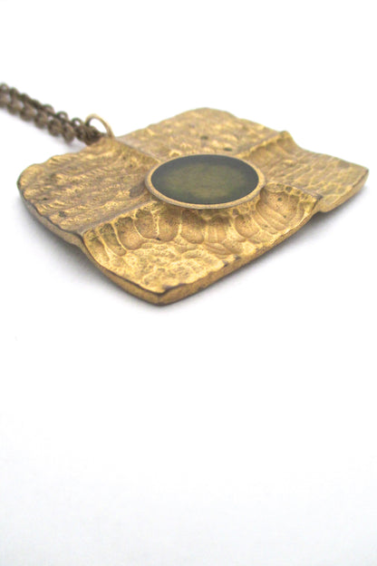 profile Bernard Chaudron Canada large vintage bronze brutalist sculptural pendant necklace