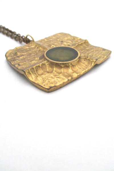 profile Bernard Chaudron Canada large vintage bronze brutalist sculptural pendant necklace