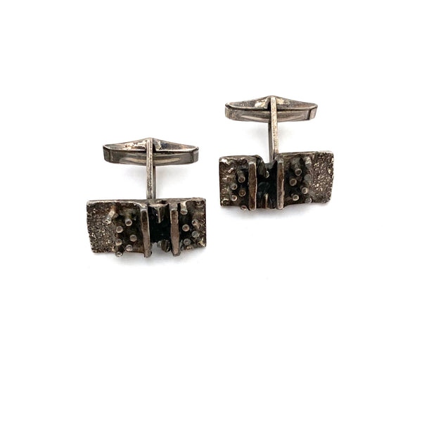 Guy Vidal dimensional brutalist pewter cufflinks