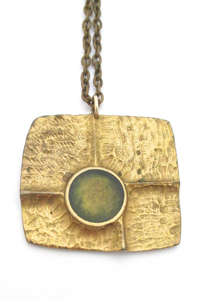 detail Bernard Chaudron Canada large vintage bronze brutalist sculptural pendant necklace