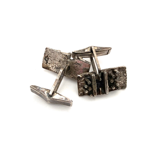 detail Guy Vidal Canada vintage brutalist pewter dimensional cufflinks Canadian Modernist jewelry design