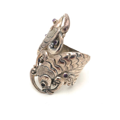 large silver & amethyst fish clamper bracelet ~ Taxco