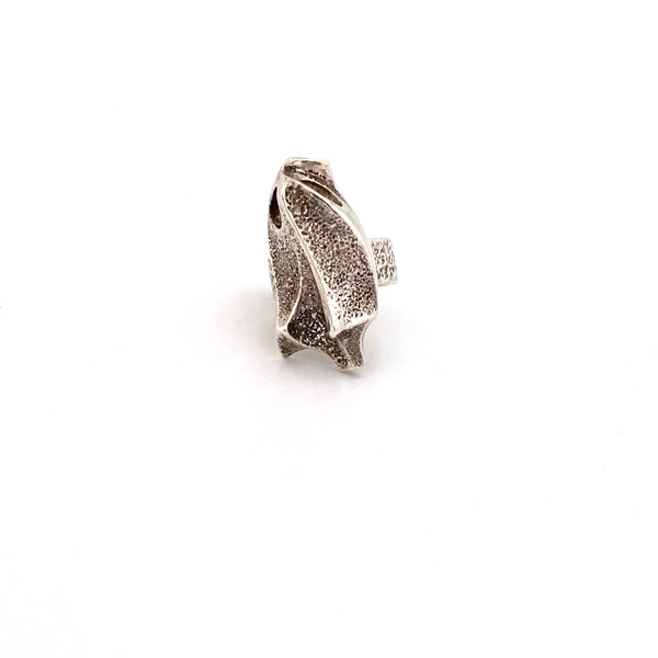 vintage heavy textured & pierced silver brutalist ring