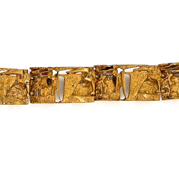 Jorma Laine gilt bronze sculptural panel link bracelet