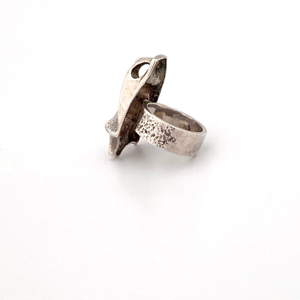 vintage heavy textured & pierced silver brutalist ring