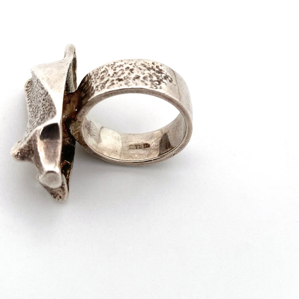 vintage heavy textured & pierced silver brutalist ring