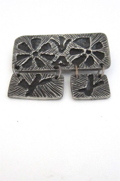 Robert Larin Canada vintage brutalist pewter kinetic flowers brooch jewelry