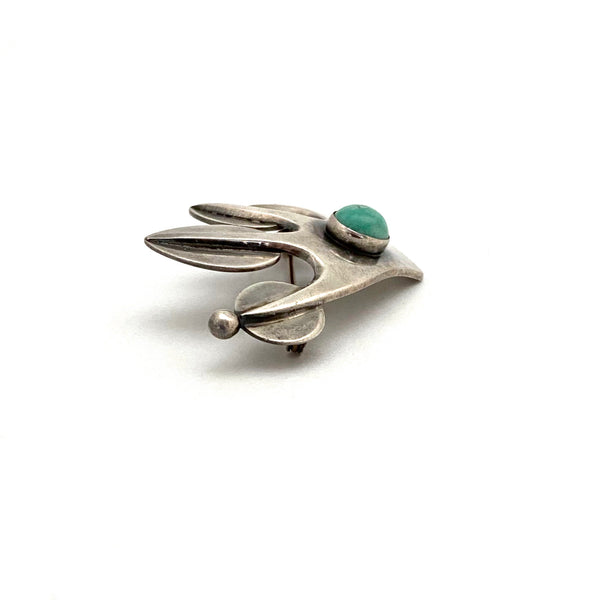 detail Anton Michelsen Denmark Sweden vintage silver amazonite brooch Per Skold 1953 Scandinavian Modernist jewelry design