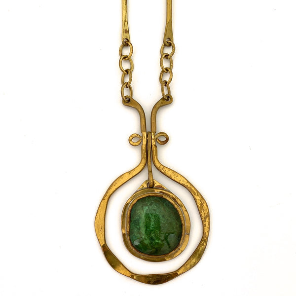 Rafael Canada classic kinetic brass pendant necklace ~ clear green