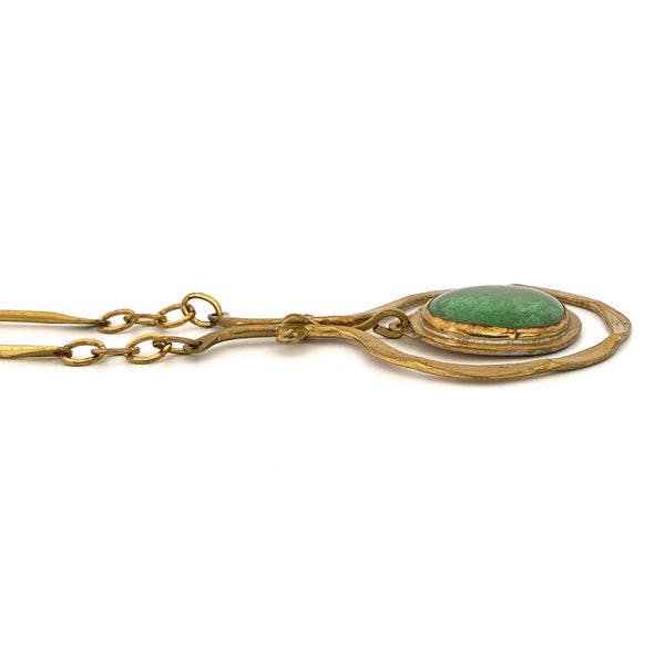 profile Rafael Alfandary Canada vintage brutalist brass green glass large classic kinetic pendant necklace