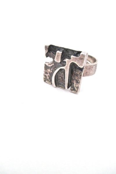 profile Jorma Laine Finland vintage silver mid century Scandinavian Modern brutalist ring