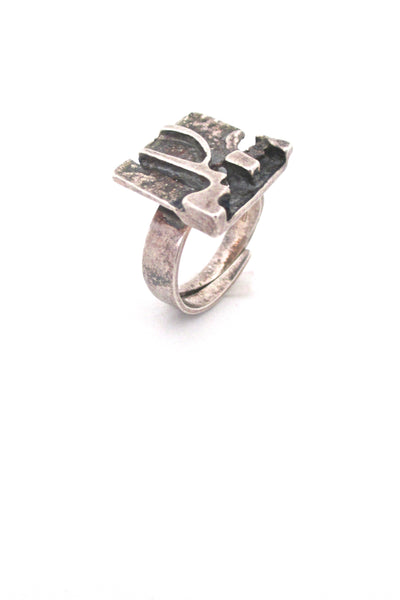 detail Jorma Laine Finland vintage silver mid century Scandinavian Modern brutalist ring