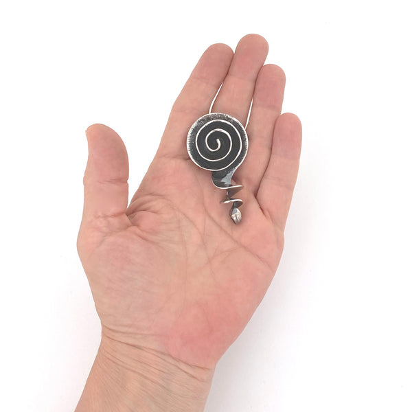 scale vintage sterling silver spirals brooch pendant Israel Modernist jewelry design