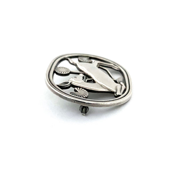 profile Georg Jensen Denmark vintage silver kneeling deer brooch 256 Arno Malinowski 1942 Scandinavian Modernist jewelry design