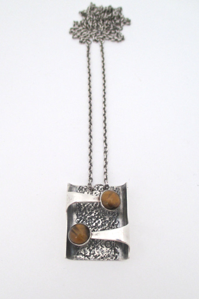Kalla Olavi Finland silver & tiger eye shadow box pendant necklace - 1966