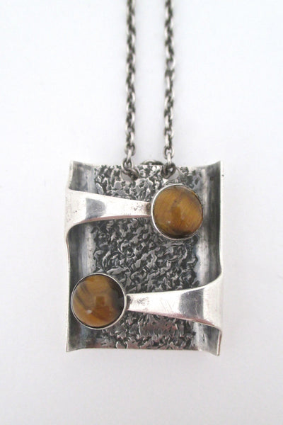detail OHK Finland vintage silver tiger eye mid century pendant necklace