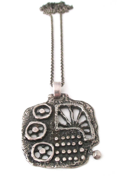 Guy Vidal Canada large brutalist pewter cogs pendant necklace