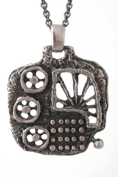 Guy Vidal Canada large brutalist pewter cogs pendant necklace