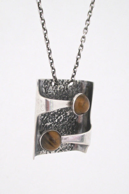 Kalla Olavi Finland silver & tiger eye shadow box pendant necklace - 1966