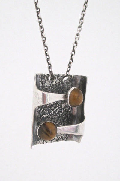 Kalla Olavi Finland silver & tiger eye shadow box pendant necklace - 1966