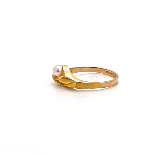 profile Lapponia Finland vintage 14k gold pearl ring Bjorn Weckstrom Scandinavian Modernist jewelry design