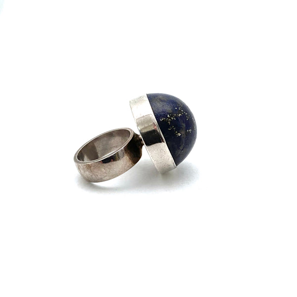 profile Einer Fehrn Denmark extra large vintage silver lapis dome ring Scandinavian Modernist jewelry design