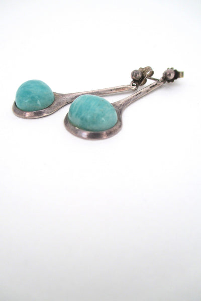 profile David Andersen Norway vintage silver & amazonite mid century modern drop earrings by Willy Winnaess 1950s