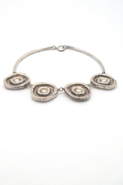 profile Rachel Gera Israel mid century modernist vintage silver choker necklace