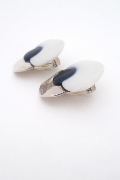 profile Royal Copenhagen Denmark vintage silver porcelain ear clips Scandinavian Modern