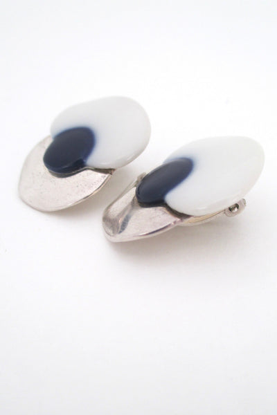detail Royal Copenhagen Denmark vintage silver porcelain ear clips Scandinavian Modern