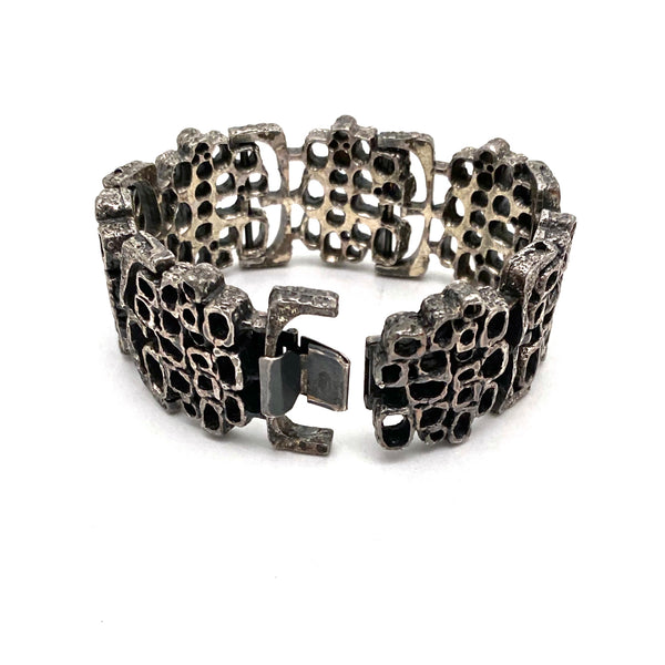 Guy Vidal brutalist pewter openwork panel link bracelet