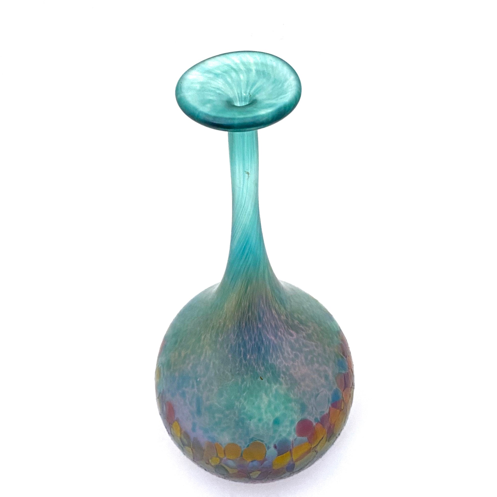 top view Robert Held Art Glass Canada vintage tall blown iridescent glass vase