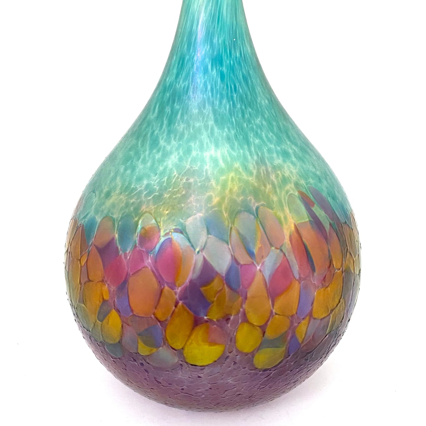 detail Robert Held Art Glass Canada vintage tall blown iridescent glass vase