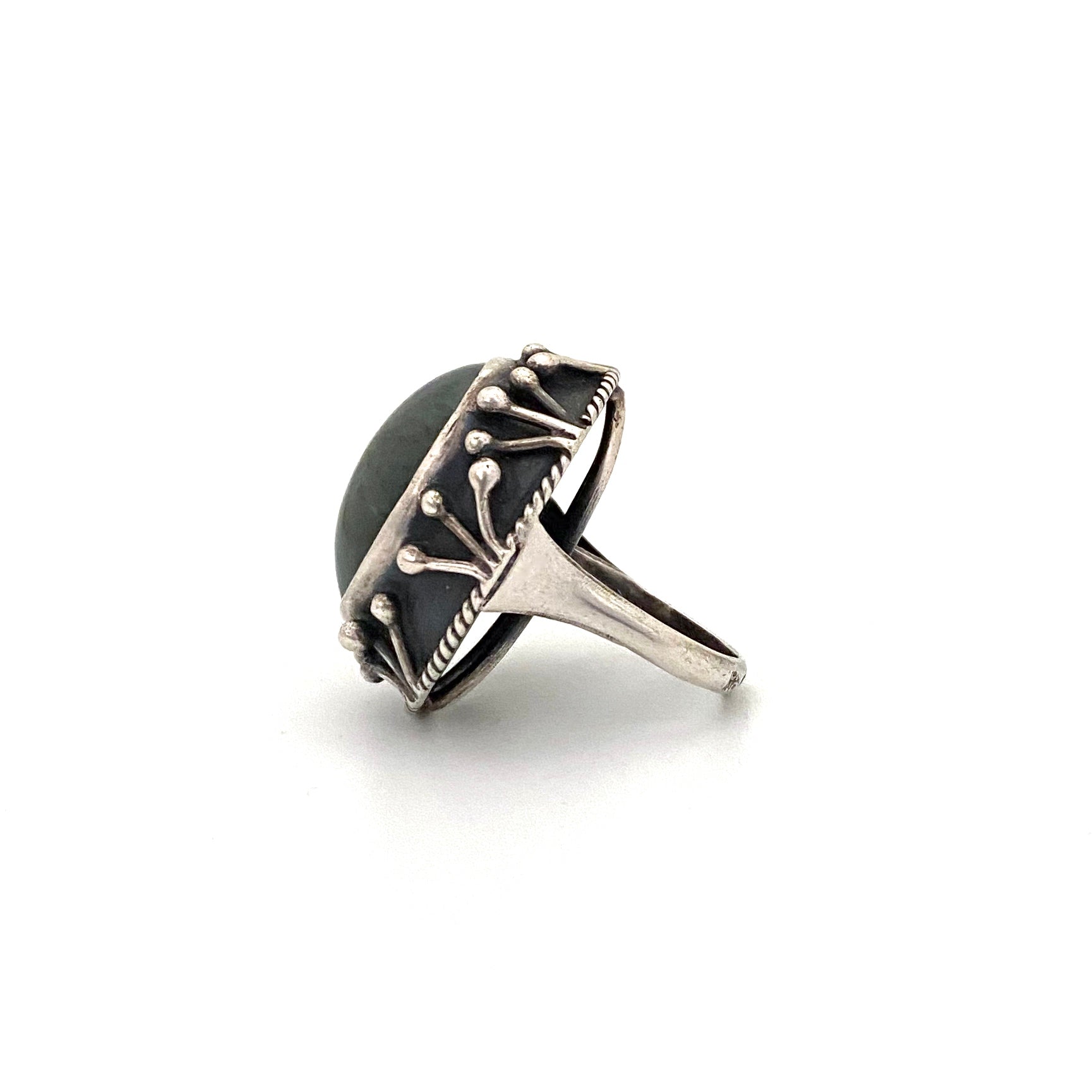 profile ORNO Poland large vintage silver green jasper Modernist ring