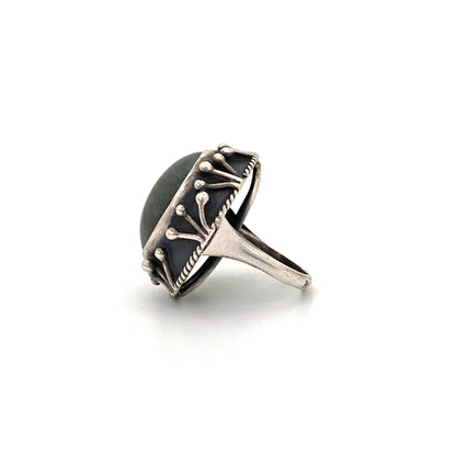 profile ORNO Poland large vintage silver green jasper Modernist ring