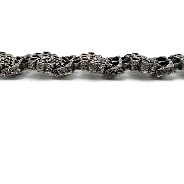 profile Guy Vidal Canada vintage brutalist pewter openwork panel link bracelet Canadian Modernist design jewelry