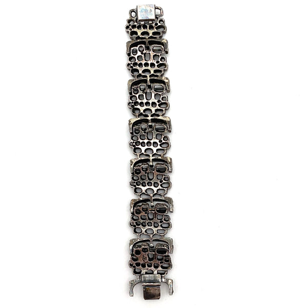 Guy Vidal brutalist pewter openwork panel link bracelet