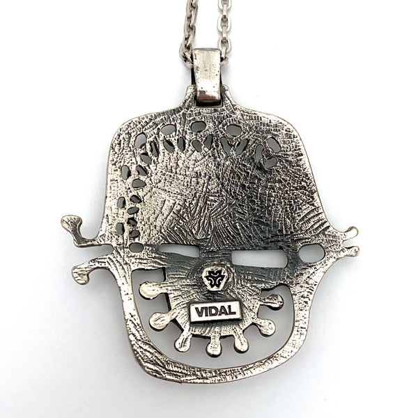 Guy Vidal large brutalist pewter fish pendant necklace