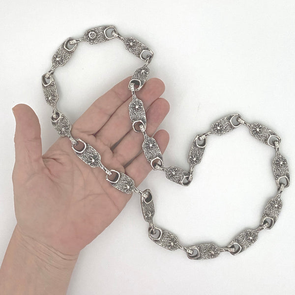 scale Guy Vidal Canada vintage brutalist pewter long link chain necklace Canadian design jewelry